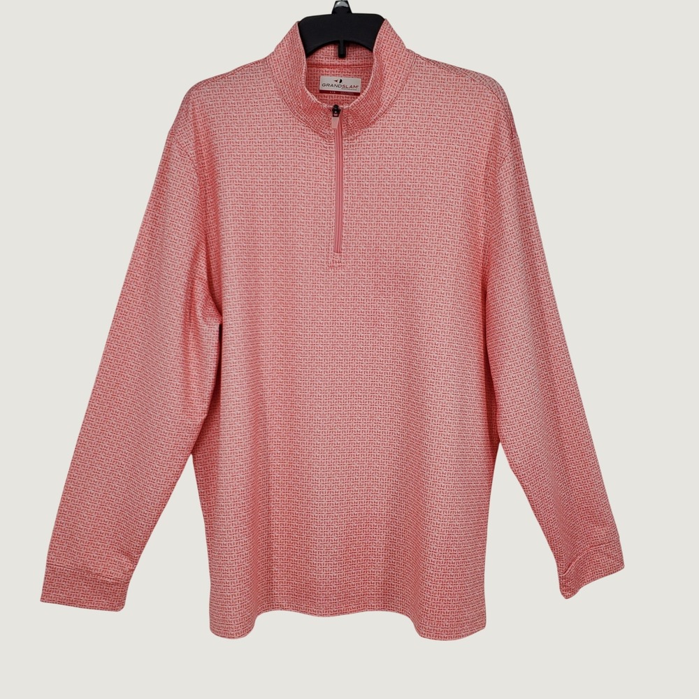 Grand Slam Performance Quarter Zip Golf Pullover Mens Large Georgia Peach Pink